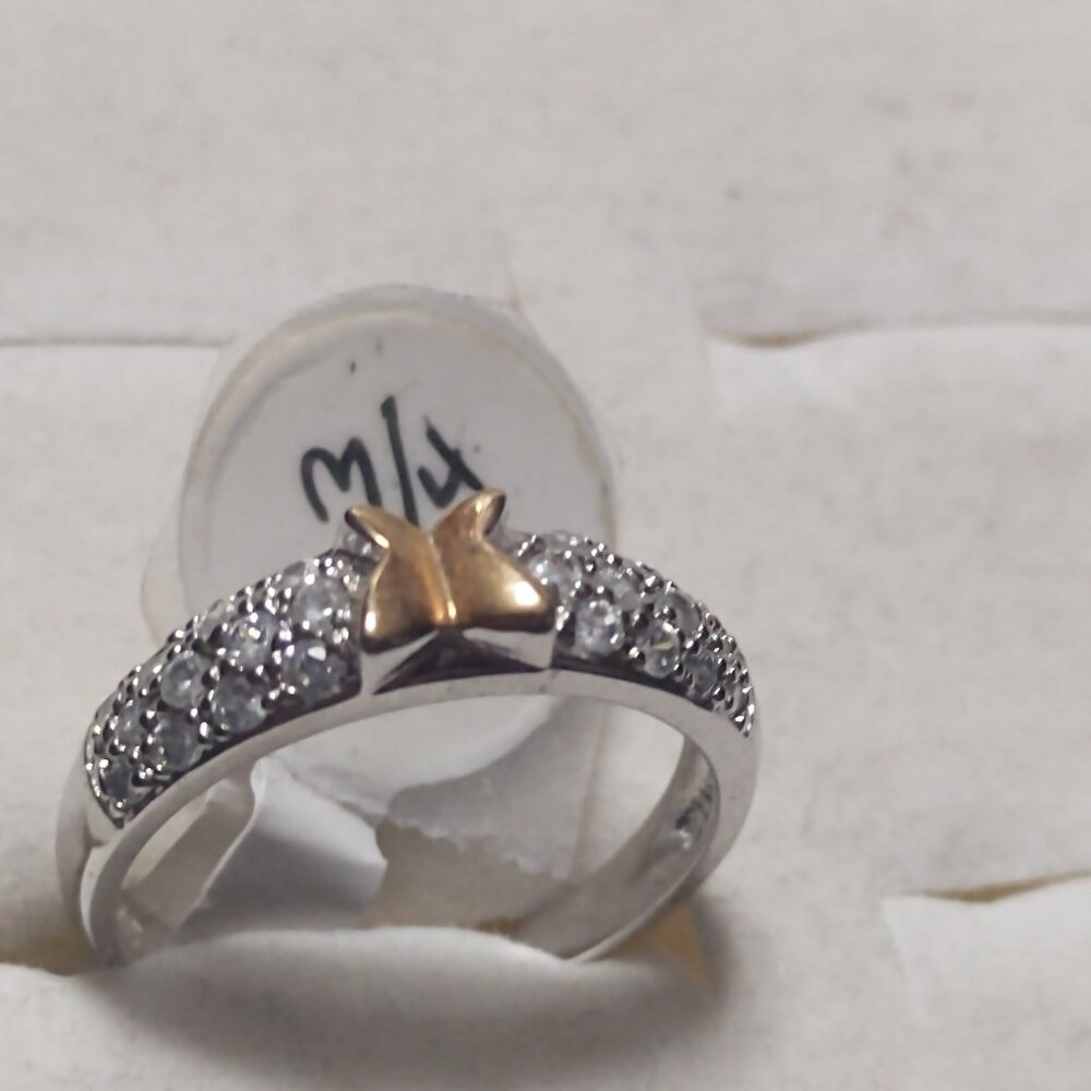 Women's Size 6 3/4 Italian Sterling Silver Ring with Gold Plated Butterfly
